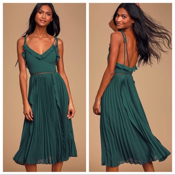 Lulus Dresses & Skirts - NWT Lulu's Never A Dull Moment Tie-Strap Midi Dress Emerald Green Size Small